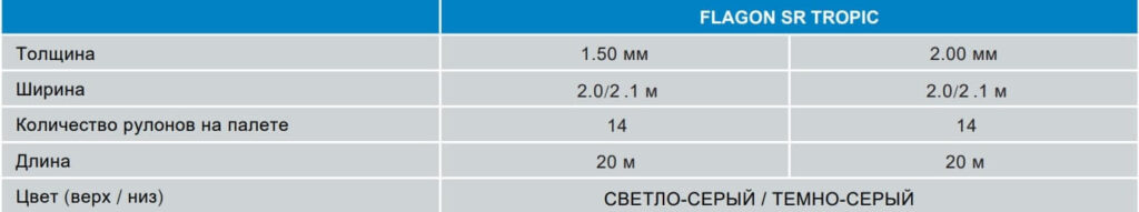 Характеристики FLAGON SR TROPIC